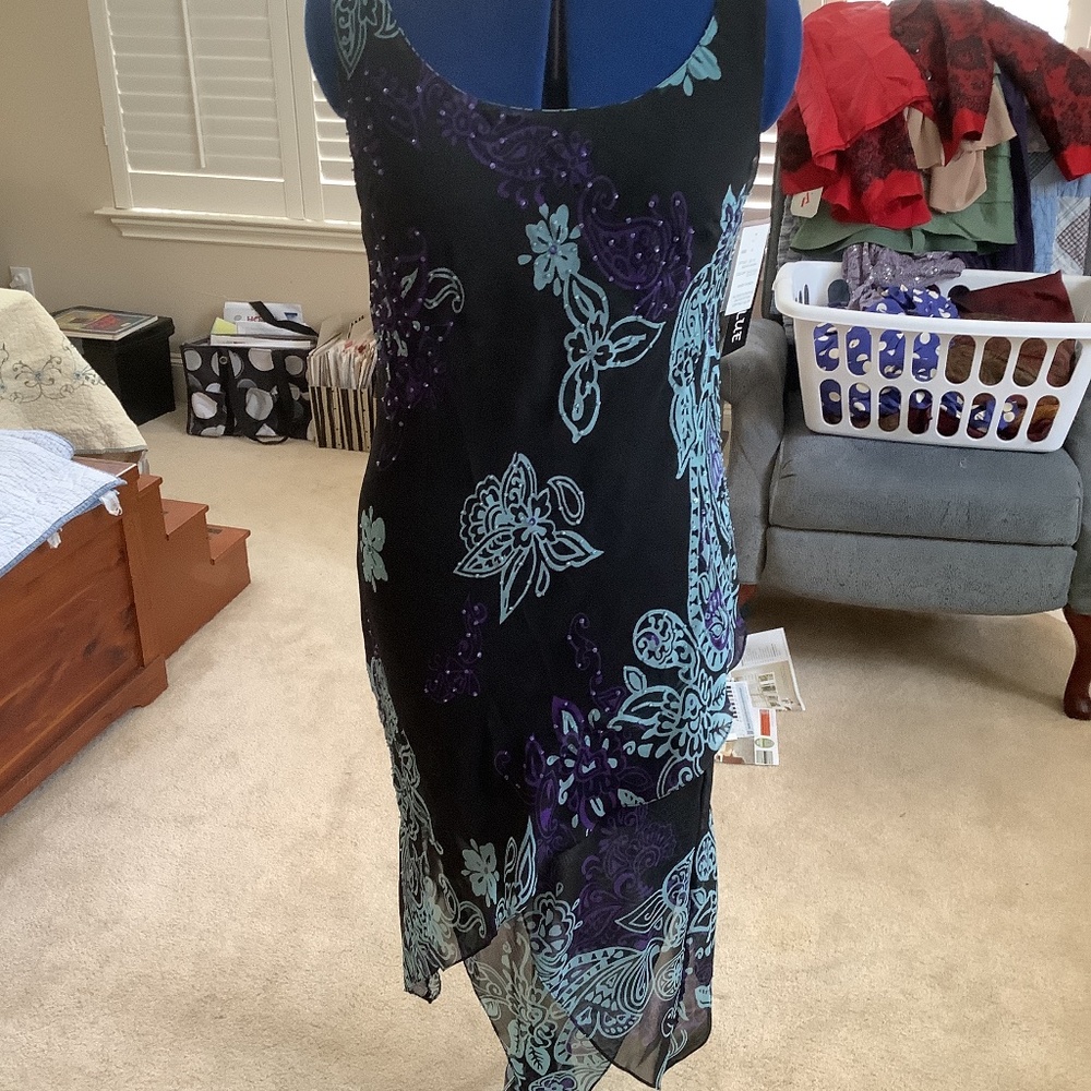 Size 8 Bella Blue sheath dress with matching sheer over top
